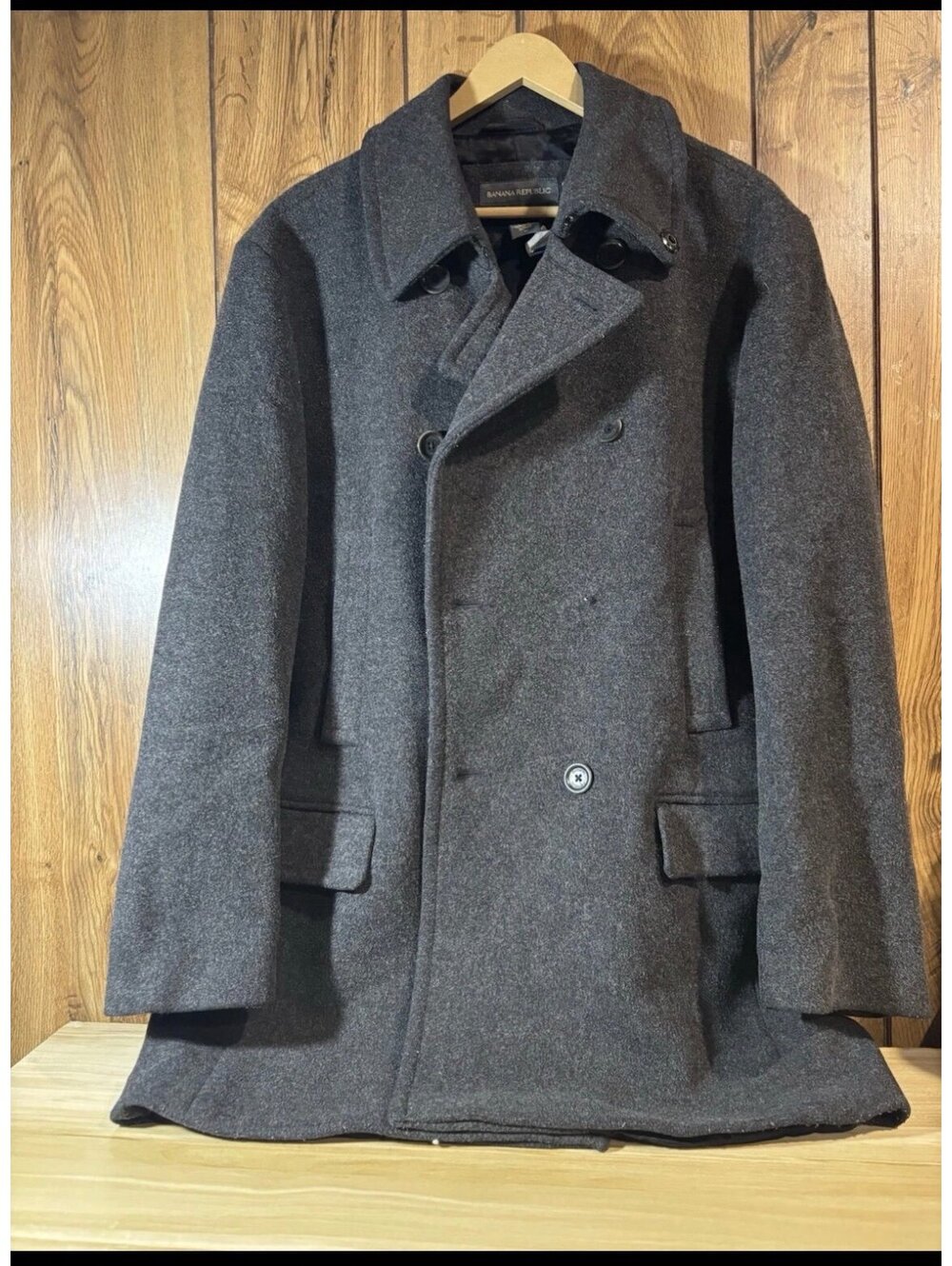 Banana Republic Men Size M Wool  PeaCoat Jacket Double Breasted~Good Condition!